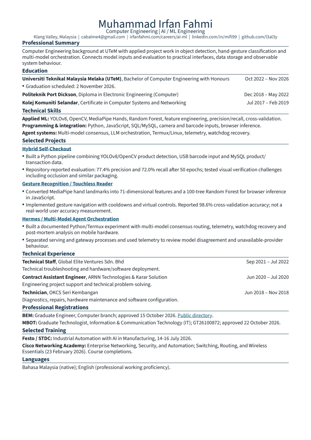 First page of AI / ML Engineer resume