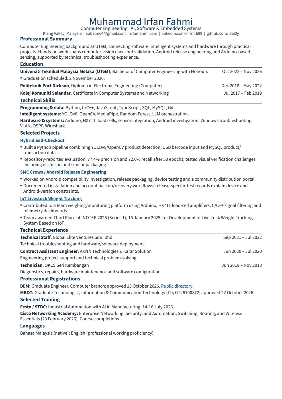 First page of Computer Engineering resume