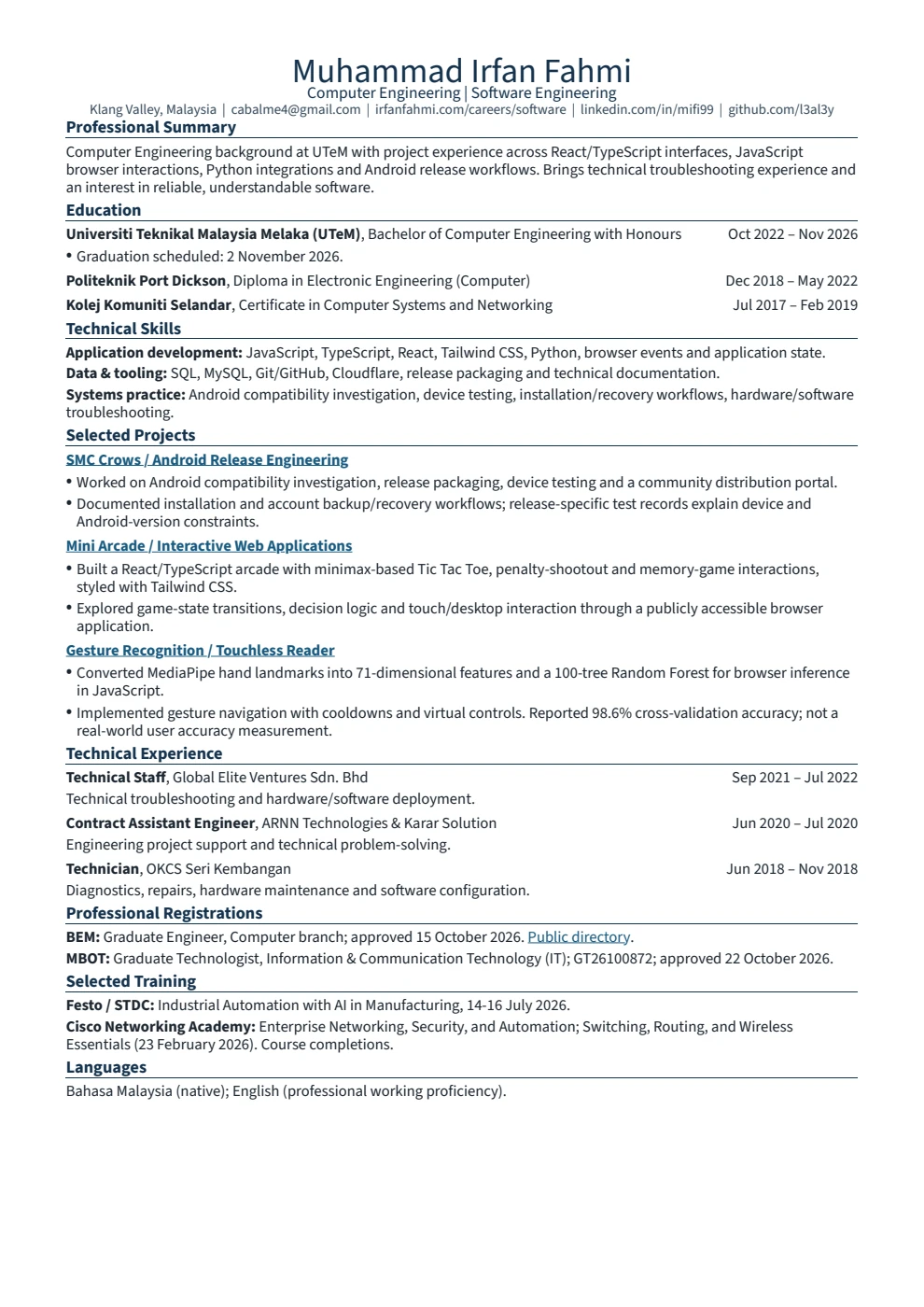 First page of Software Engineer resume