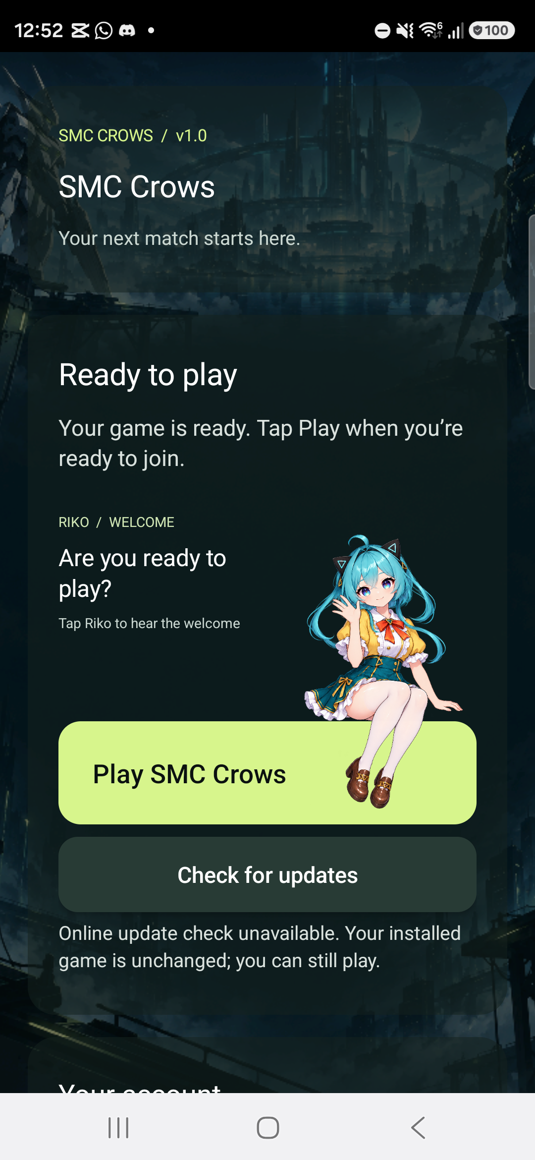 Latest Setup with Play, Check for updates and seated Riko